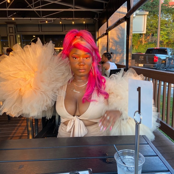 Tan Tulle Sleeve Blouse - Picture 1 of 4